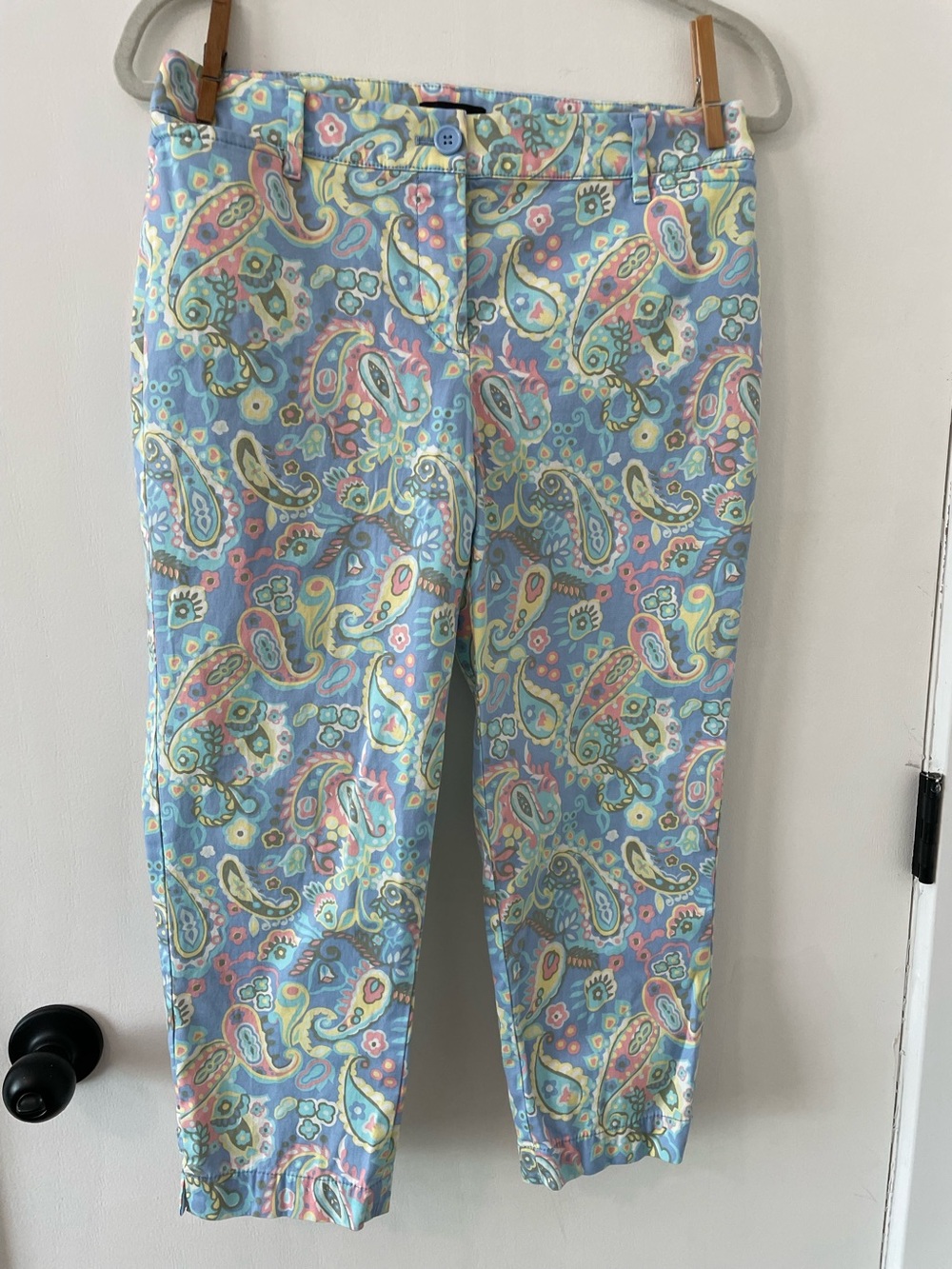 Talbots Perfect Crop Pants Women 4P Pastel Paisley Stretch Capri Coastal 024